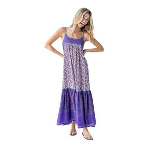 Journey Boho Purple and White Ruffled Tiered Maxi Dress